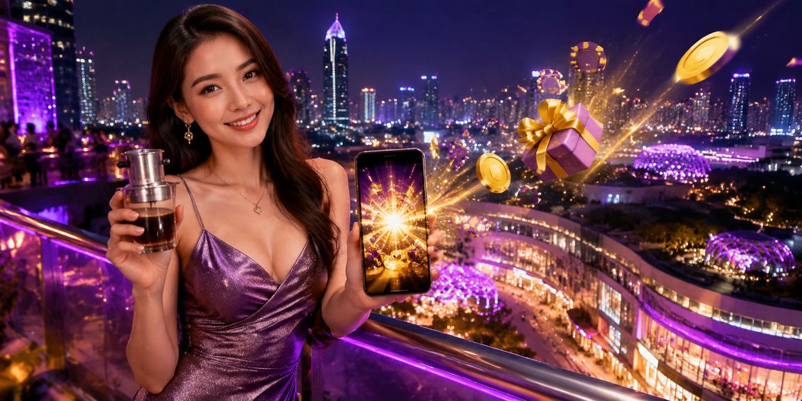 Người dùng TP.HCM nhận voucher và chơi casino trên điện thoại bên ly cà phê