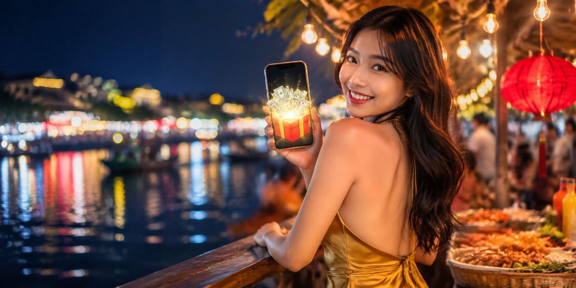 Người chơi trải nghiệm casino trên mobile tại chợ đêm Mekong