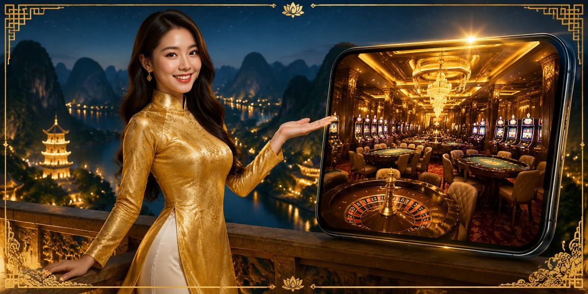Người dùng mặc áo dài tại Ninh Bình tra cứu thông tin bonus VIP trên điện thoại