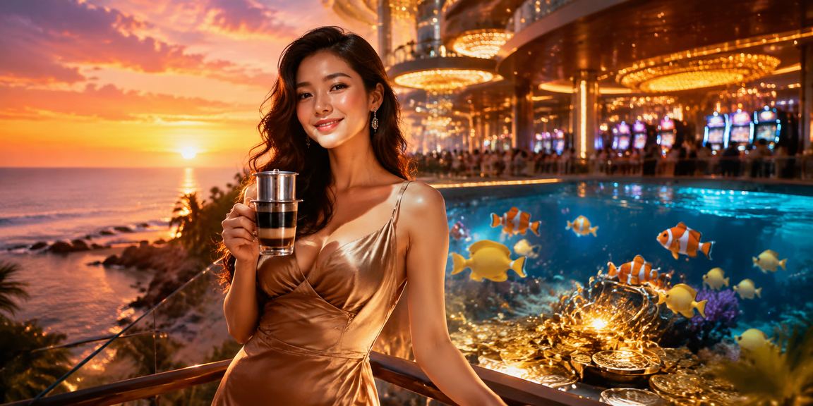 Tách cà phê Việt Nam bên cạnh điện thoại hiển thị thông báo jackpot thắng thưởng